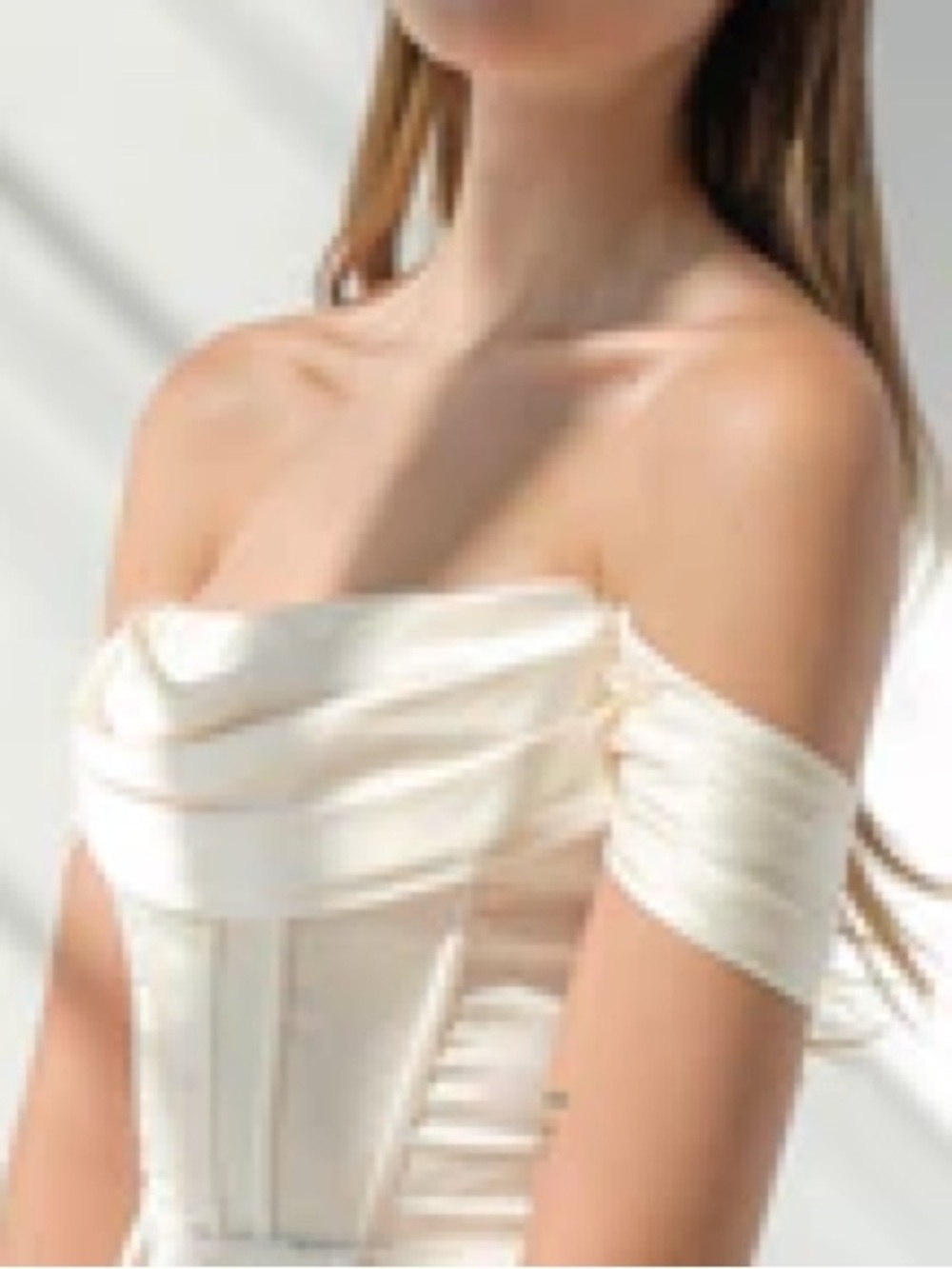 Papermoon Ivory Off-Shoulder Satin Corset Crop Top